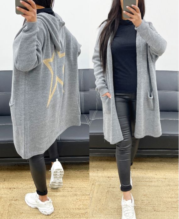 GILET A CAPUCHE DOS ETOILE AH250682 GRIS