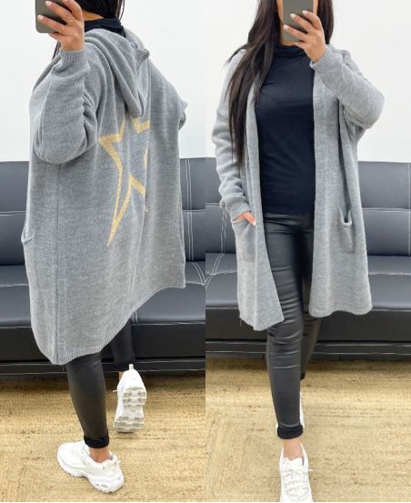 GILET A CAPUCHE DOS ETOILE AH250682 GRIS