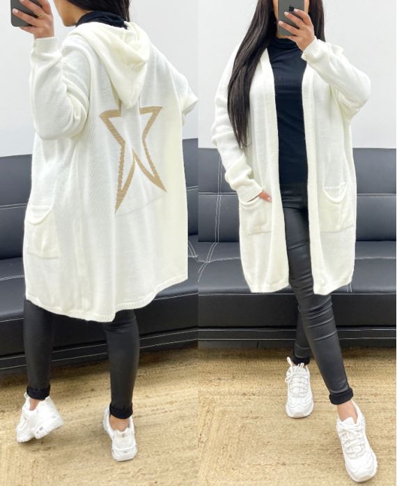 HOODED VEST WITH STAR BACK AH250682 WHITE