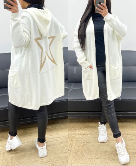 HOODED VEST WITH STAR BACK AH250682 WHITE