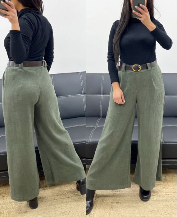 PANTALON VELOURS + CEINTURE AH250632 VERT