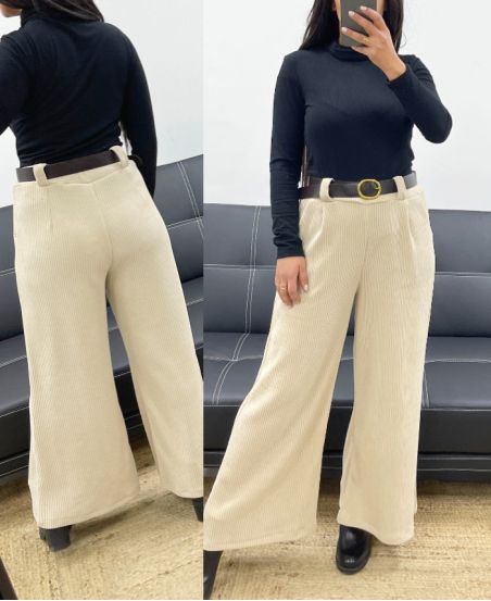 PANTALÓN DE TERCIOPELO + CINTURÓN AH250632 BEIGE