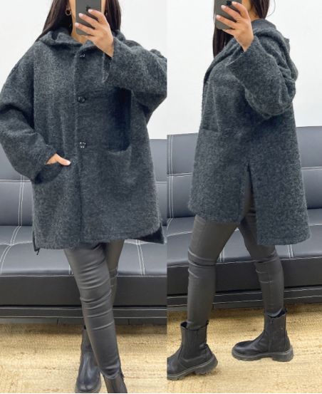 HOODED COAT WITH SOFT AH250616 BLACK HAIR