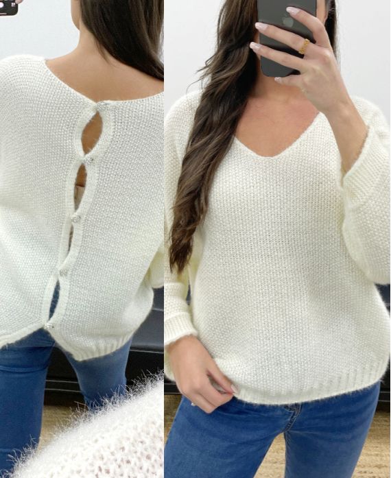 PULLOVER MIT KNOPFLEISTE PE0589 WEISS