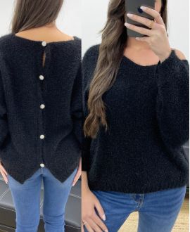 PULLOVER MIT KNOPFLEISTE PE0589 SCHWARZ