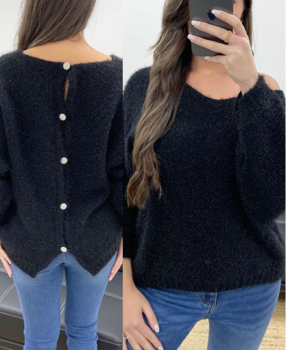 BUTTON BACK PULLOVER PE0589 ZWART