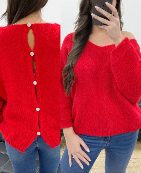 PULLOVER DOS BOUTONS PE0589 ROUGE