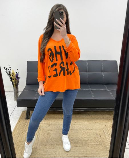 COTTON T-SHIRT "WHO CARES" SS341 ORANGE