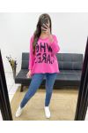 BAWEŁNIANY T-SHIRT "WHO CARES" PE341 FUSHIA