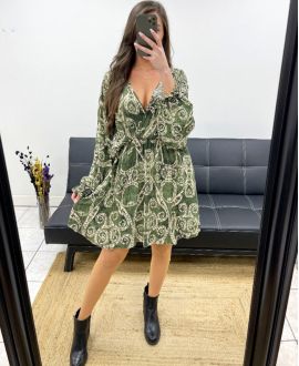 PE0743 GREEN VISCOSE PRINT DRESS