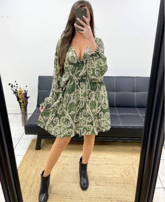 PE0743 GREEN VISCOSE PRINT DRESS