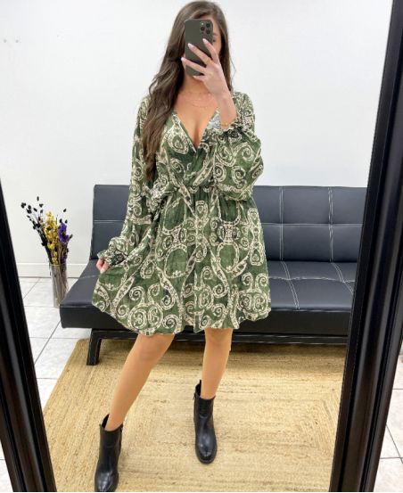 PE0743 GREEN VISCOSE PRINT DRESS