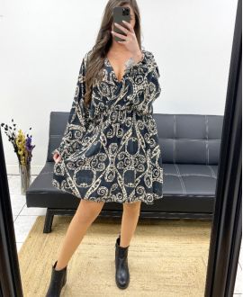 PE0743 BLACK VISCOSE PRINT DRESS