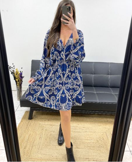 NAVY VISCOSE PRINT DRESS PE0743