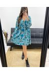 PE0743 BLUE VISCOSE PRINT DRESS