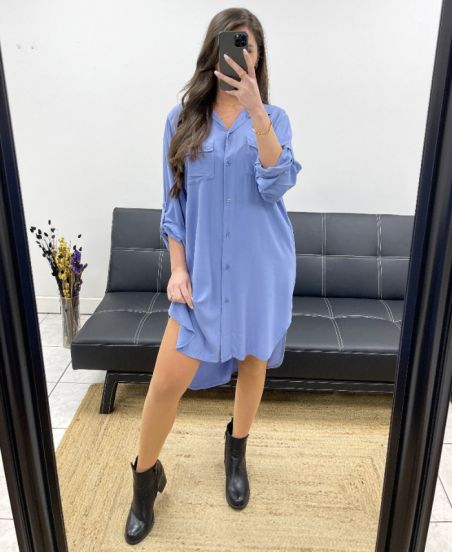 ROBE CHEMISE FLUIDE PE0702 BLEU