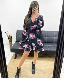 ROBE DRAPEE FLOWERS PE0163 NOIR