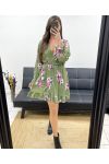 ABITO DRAPPEGGIATO FIORI SS163 VERDE