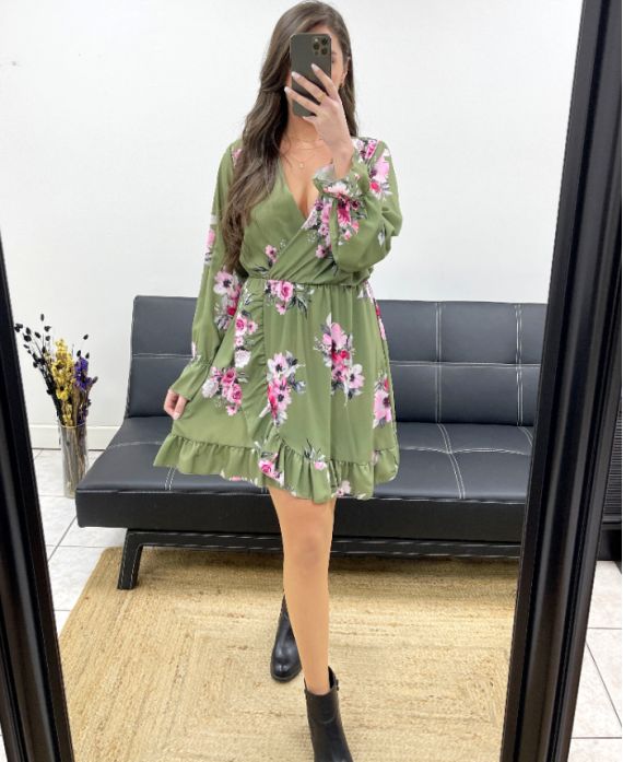 ROBE DRAPEE FLOWERS PE0163 VERT