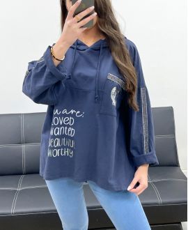 PE0735 NAVY HOODIE SWEATER