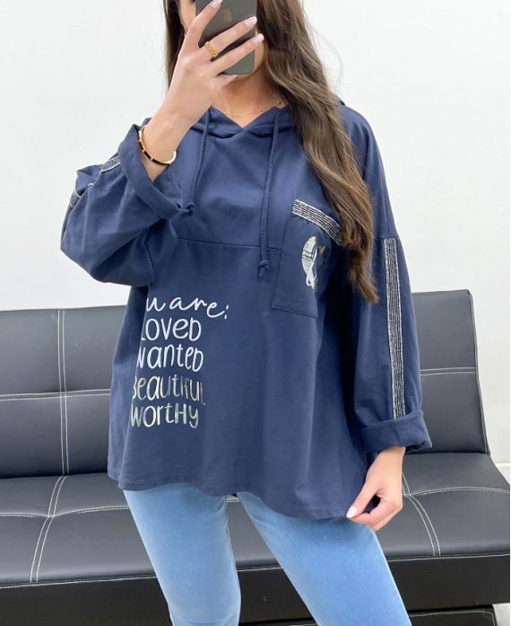 PE0735 NAVY HOODIE SWEATER