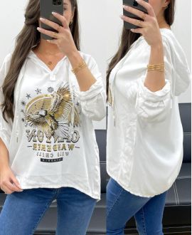 SUDADERA CON CAPUCHA EAGLE EFECTO METALIZADO PE0707 BLANCO