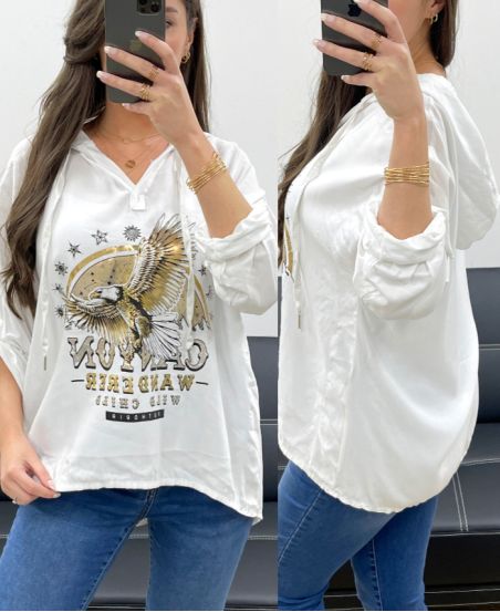 SUDADERA CON CAPUCHA EAGLE EFECTO METALIZADO PE0707 BLANCO