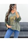 SUDADERA CON CAPUCHA EAGLE EFECTO METALIZADO PE0707 CAQUI