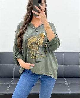 BLUZA Z KAPTUREM EAGLE METALICZNY PE0707 KHAKI