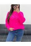 PE0838 FUSHIA DURCHBROCHENER PULLOVER