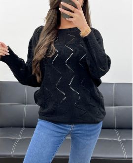 PE0838 OPENWORK PULLOVER BLACK