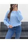 DURCHBROCHENER PULLOVER PE0838 HIMMELBLAU