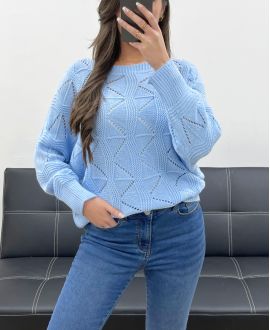 DURCHBROCHENER PULLOVER PE0838 HIMMELBLAU