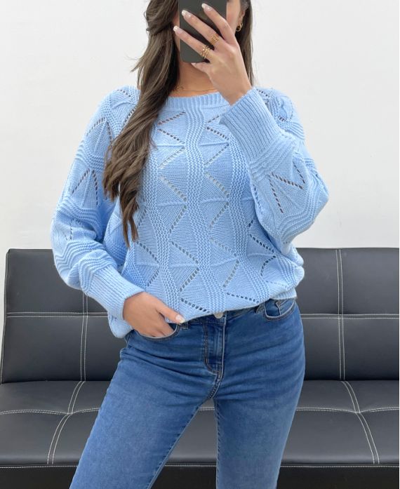 PULLOVER TRAFORATO PE0838 AZZURRO CIELO