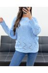 DURCHBROCHENER PULLOVER PE0838 HIMMELBLAU