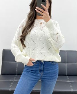 PE0838 DURCHBROCHENER PULLOVER WEISS