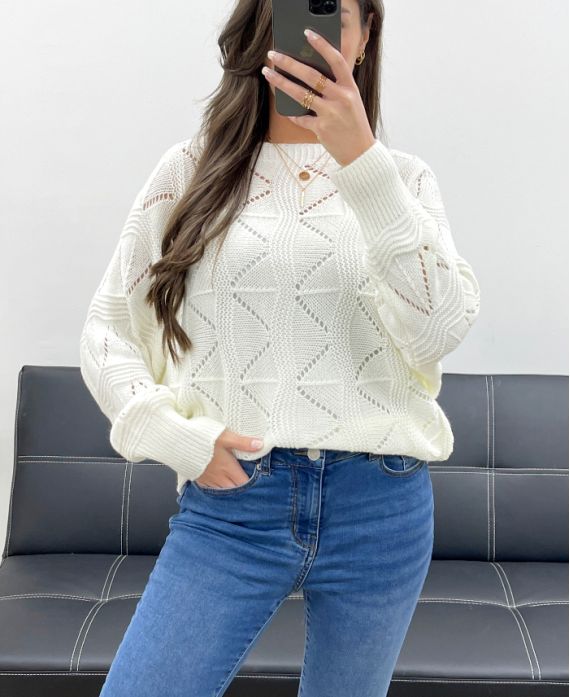 PULLOVER AJOURE PE0838 BLANC