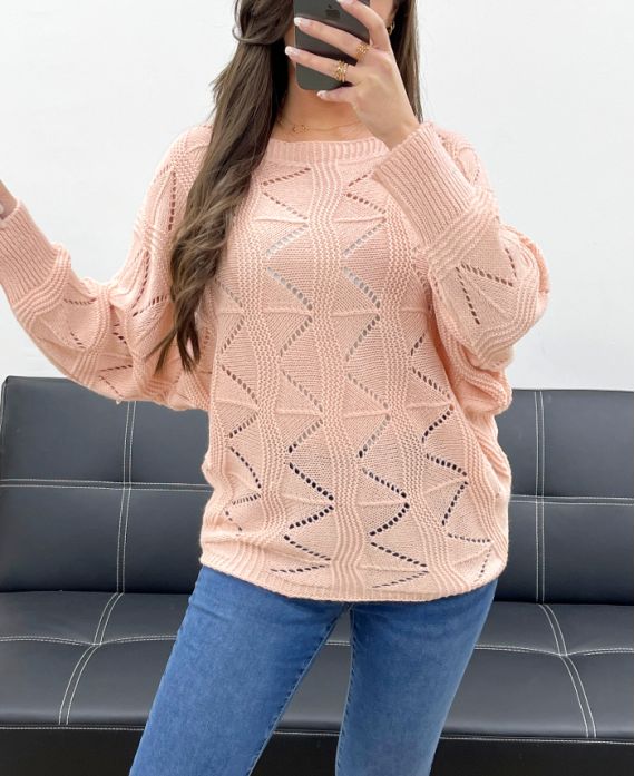 DURCHBROCHENER PULLOVER PE0838 ROSA