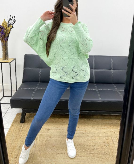 PE0838 OPENWORK PULLOVER PASTEL GREEN