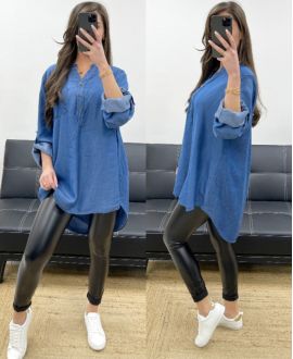 TENCEL OVERSIZED BLOUSE PE0841 DONKERBLAUW