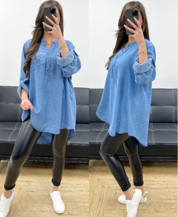 TENCEL PE0841 BLUSA OVERSIZE BLU MEDIO