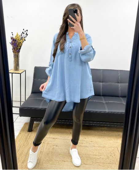 OVERSIZE-BLUSE TENCEL PE0841 HELLBLAU