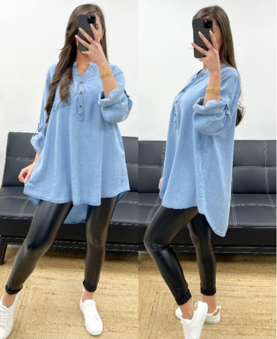 BLUSA OVERSIZE TENCEL PE0841 AZZURRO