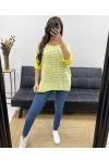 T-SHIRT AUS ZWEI MATERIALIEN MIT GOLDENER SCHRIFT PE0798 GELB