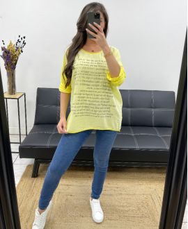 T-SHIRT BIMATERIALE CON SCRITTE ORO PE0798 GIALLO