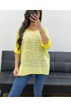 TWO-MATERIAL T-SHIRT WITH GOLD WRITINGS PE0798 YELLOW