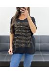 CAMISETA BIMATERIAL DE ESCRITURA DORADA PE0798 NEGRO