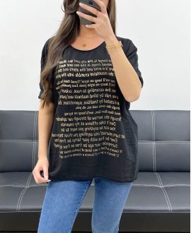 CAMISETA BIMATERIAL DE ESCRITURA DORADA PE0798 NEGRO