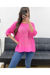 T-SHIRT UIT TWEE MATERIALEN ECRITURES GOUD PE0798 FUSHIA