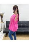 TWO-MATERIAL T-SHIRT ECRITURES GOLD PE0798 FUSHIA